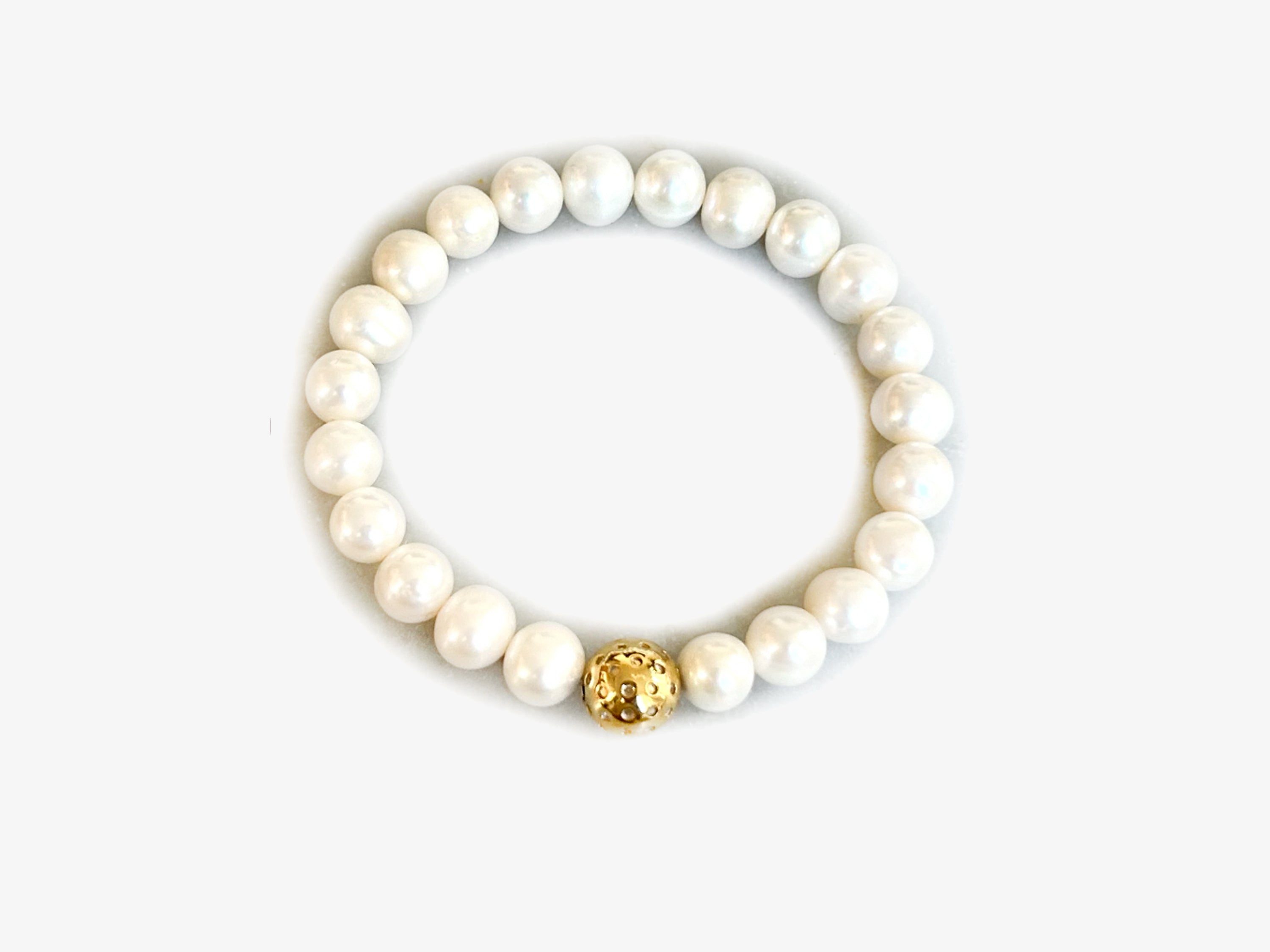 Freshwater Pearl Bracelet with Gold Vermeil Perforated Ball