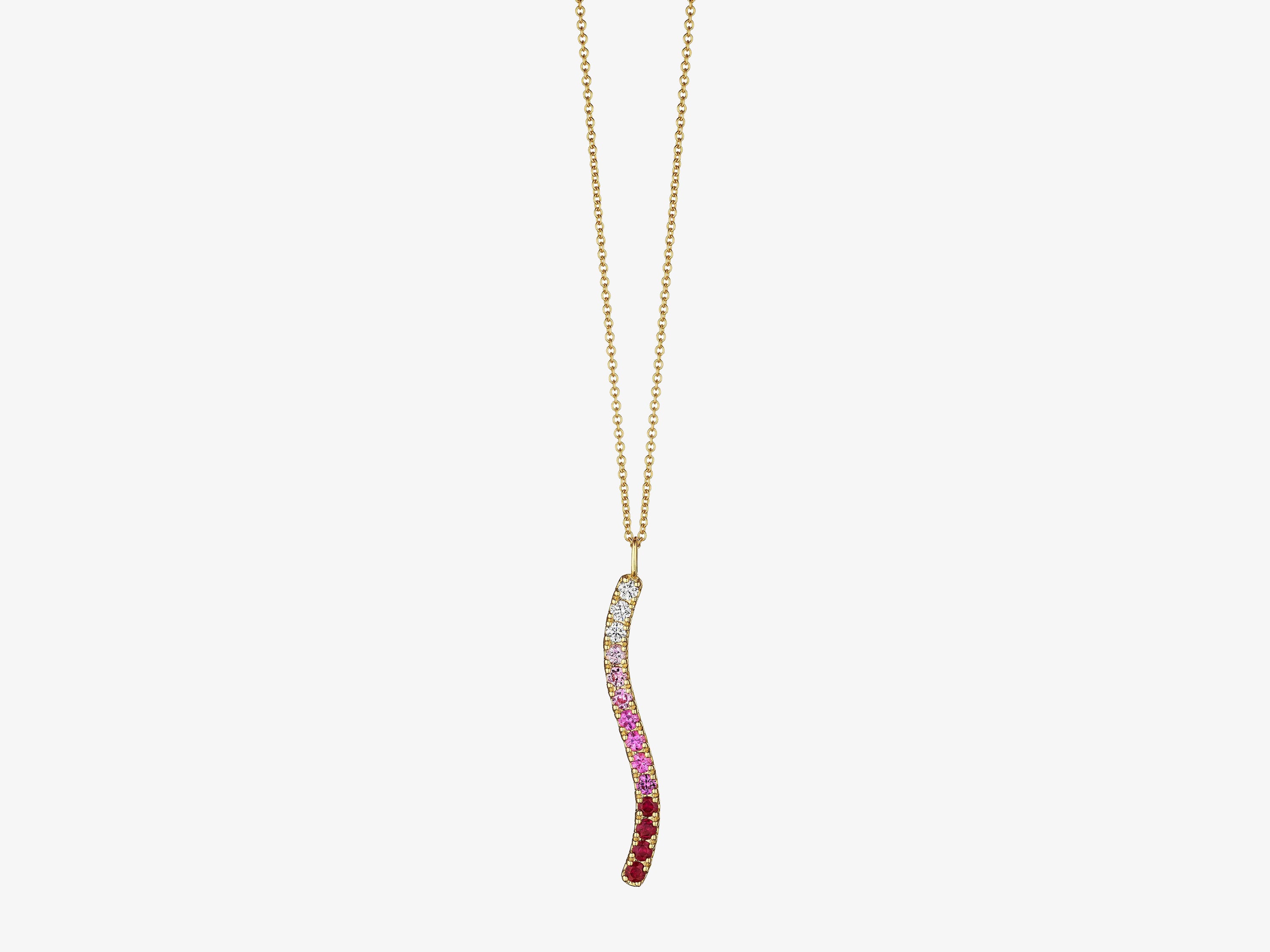 Ruby/Pink Sapphire  Ombre Wavy Vertical Pendant Necklace