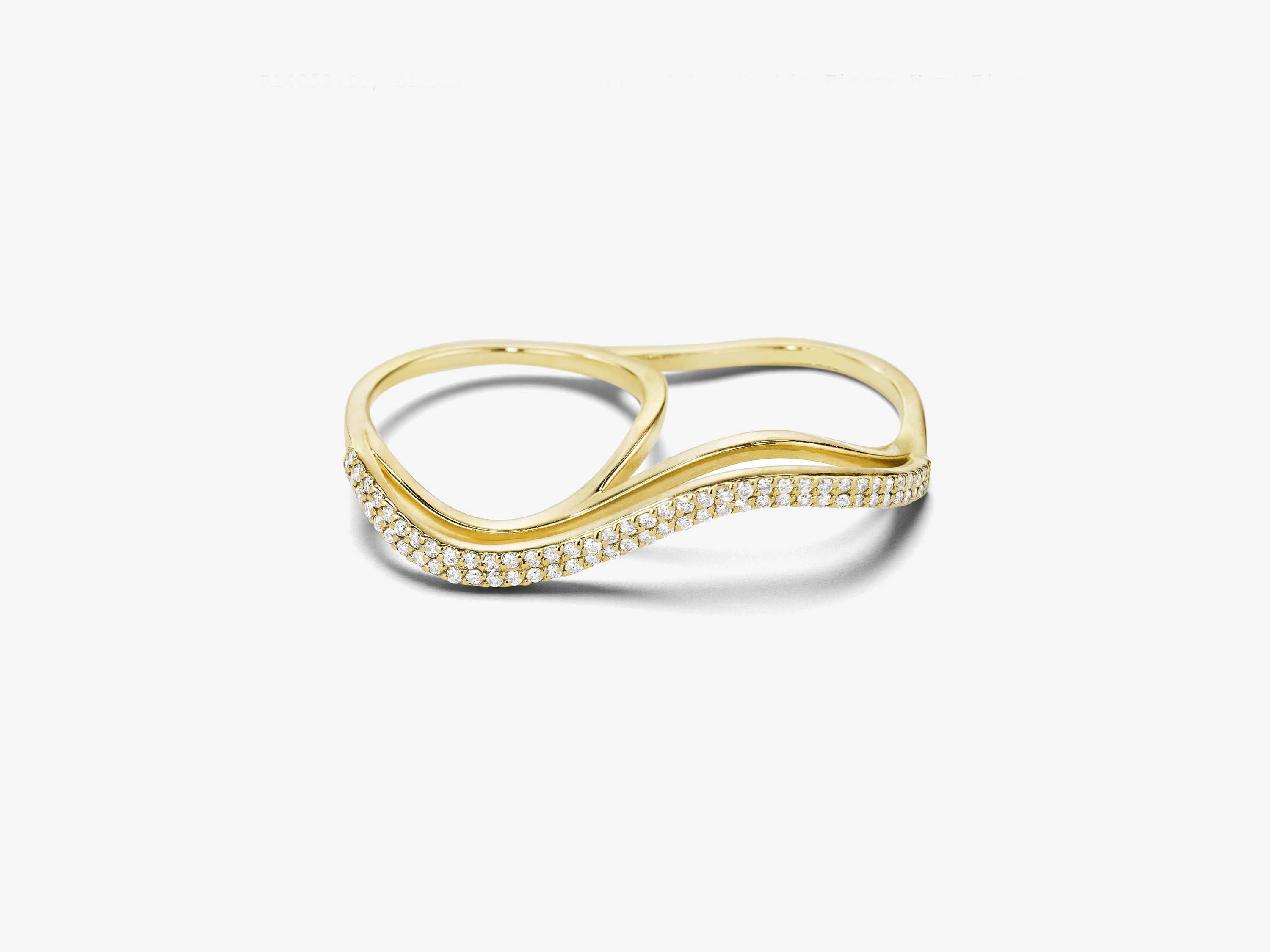 Three Dimensional Wavy Double Finger Ring with Double Row Full Diamond