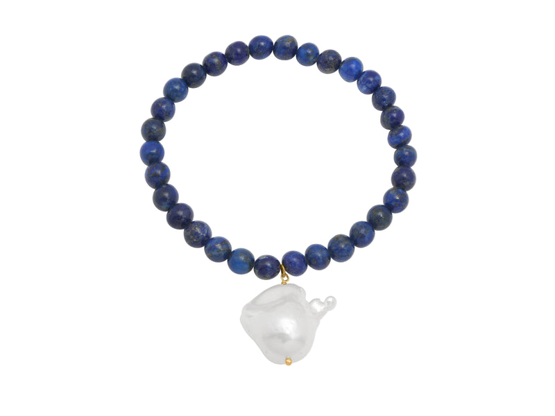 Lapis and Hanging Baroque Pearl Bracelet