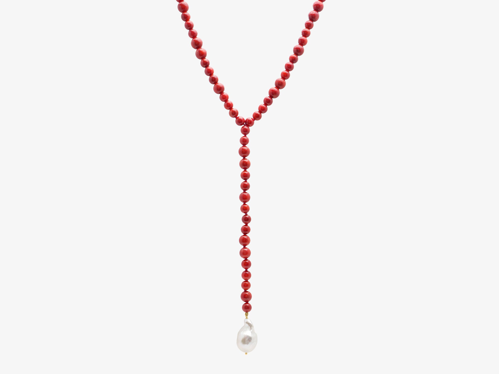 Cap Ferret Dyed Red Sea Bamboo Coral  and Baroque Pearl Lariat