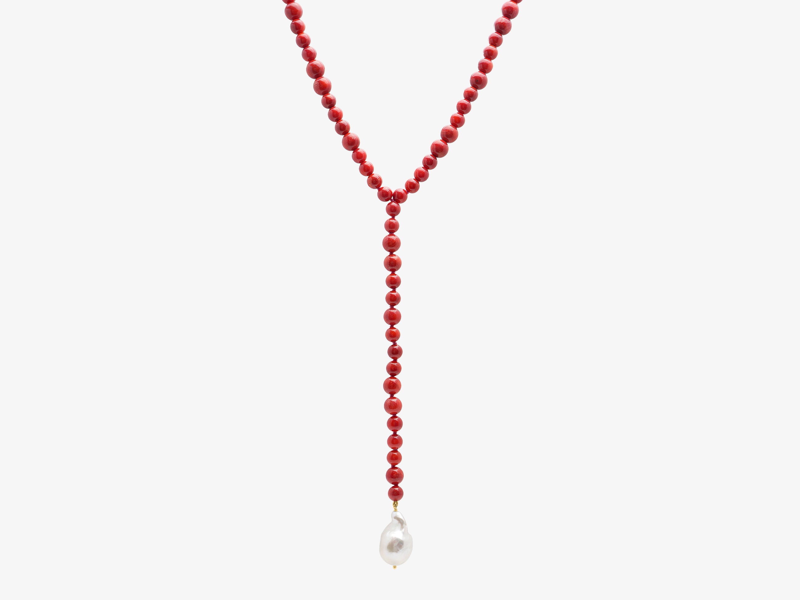 Cap Ferret Dyed Red Sea Bamboo Coral  and Baroque Pearl Lariat