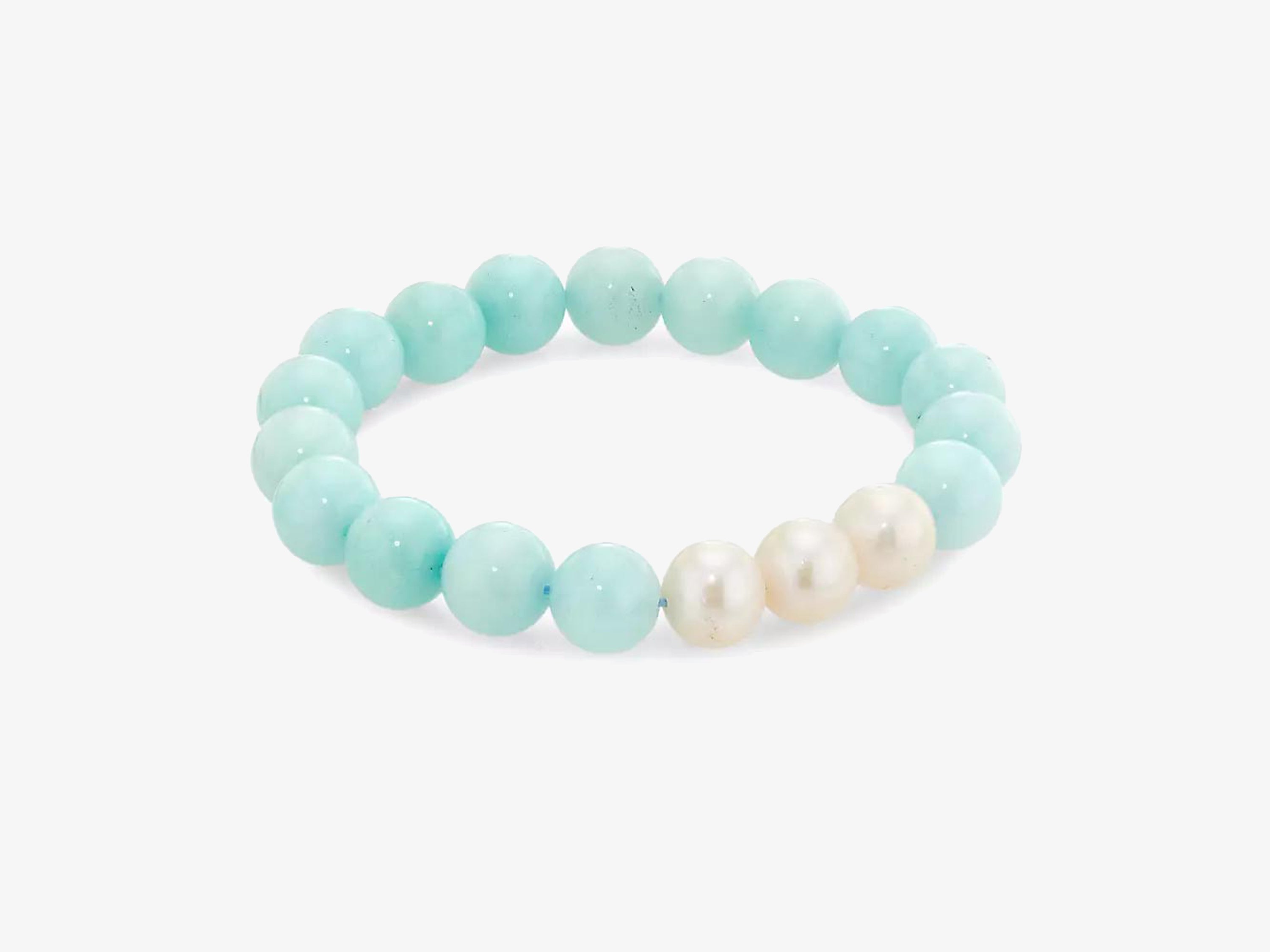 Les Trois Aqua Jade bracelets with small three baroque pearls