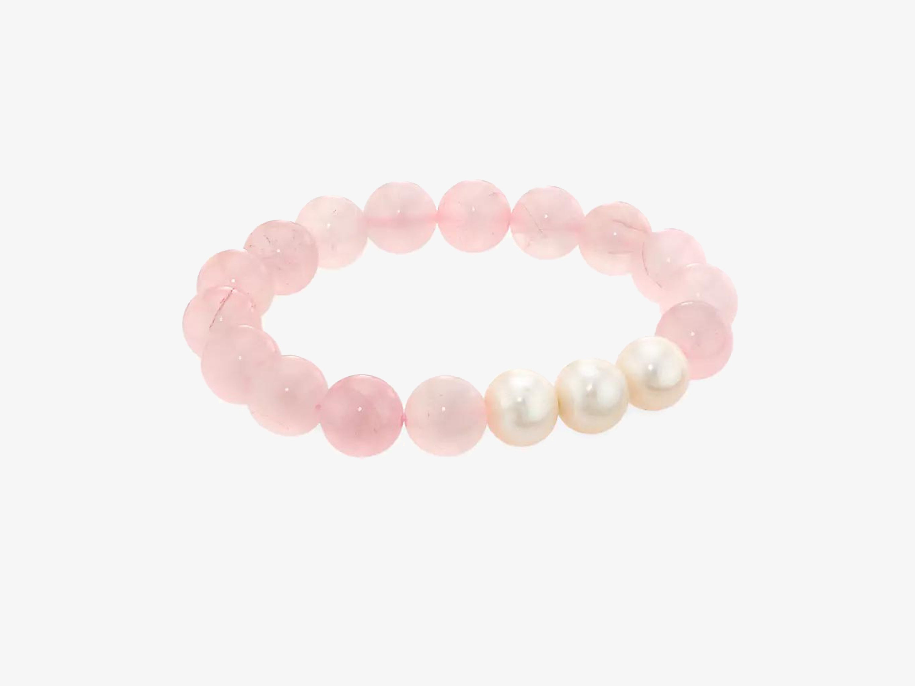 Les Trois Rose Quartz bracelets with small three pearls