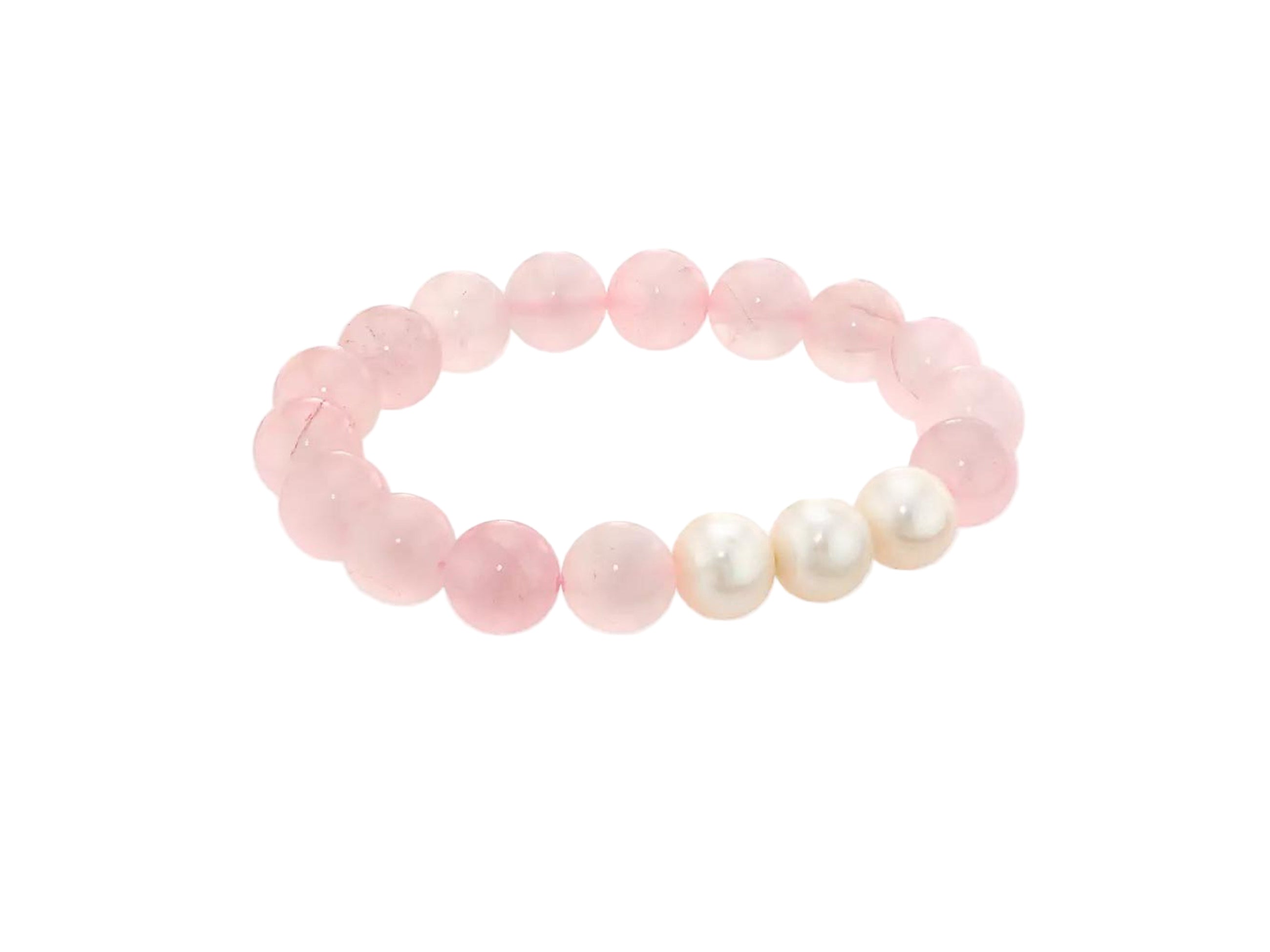 Rose Quartz Bracelet with Three Small Baroque Pearls