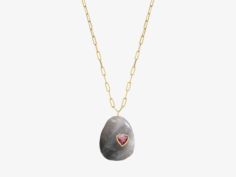 Sweet Tart Cat's Eye Necklace with Trillion Inset