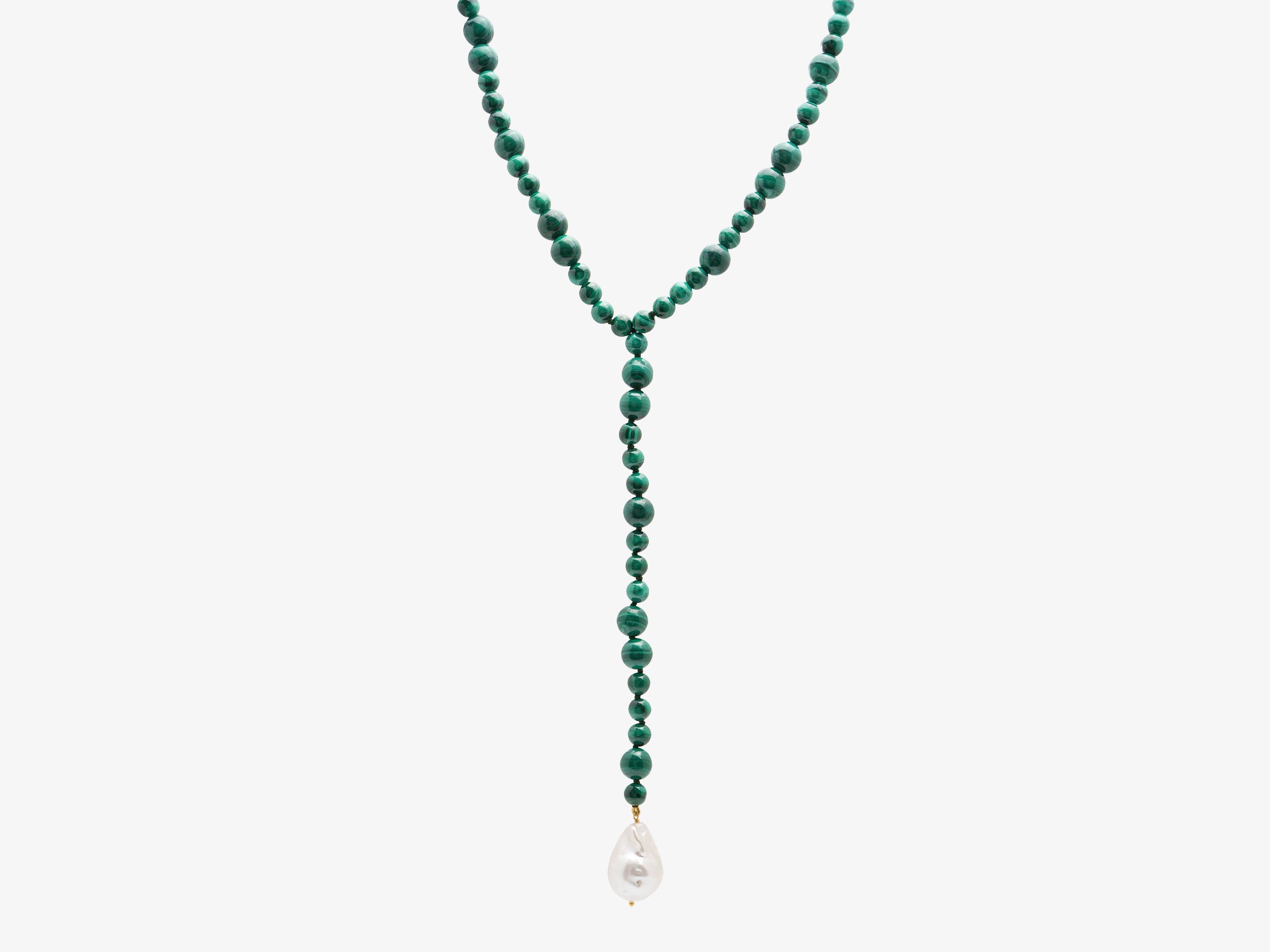 Cap Ferret 14k Gold Malachite and Baroque Pearl Y necklace