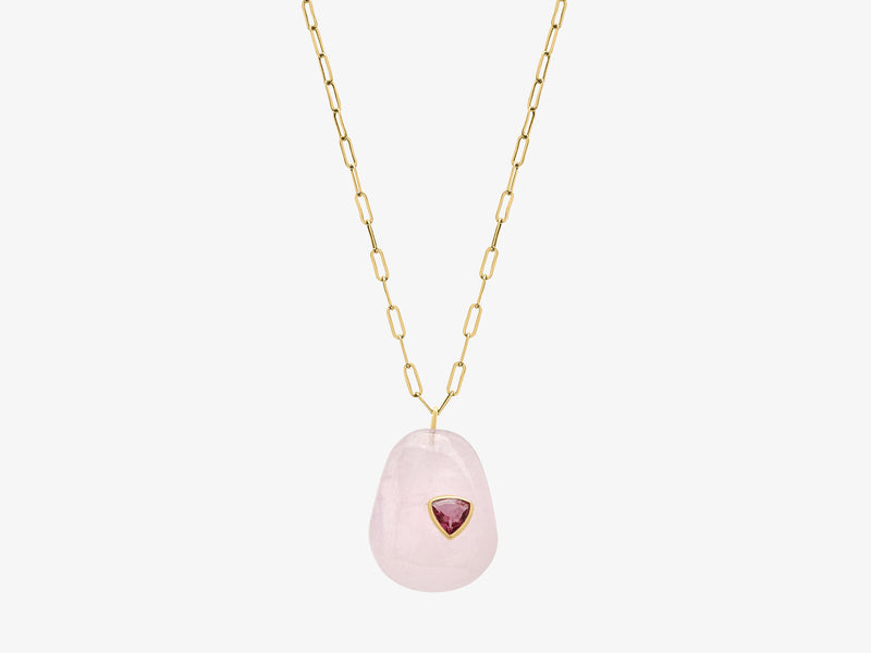 Sweet Tart Pink Amethyst Necklace with Trillion Inset