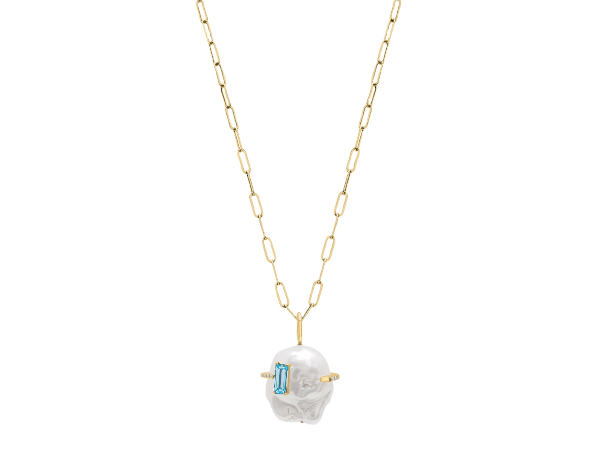 Baroque Pearl Necklace with Aquamarine Baguette Stone