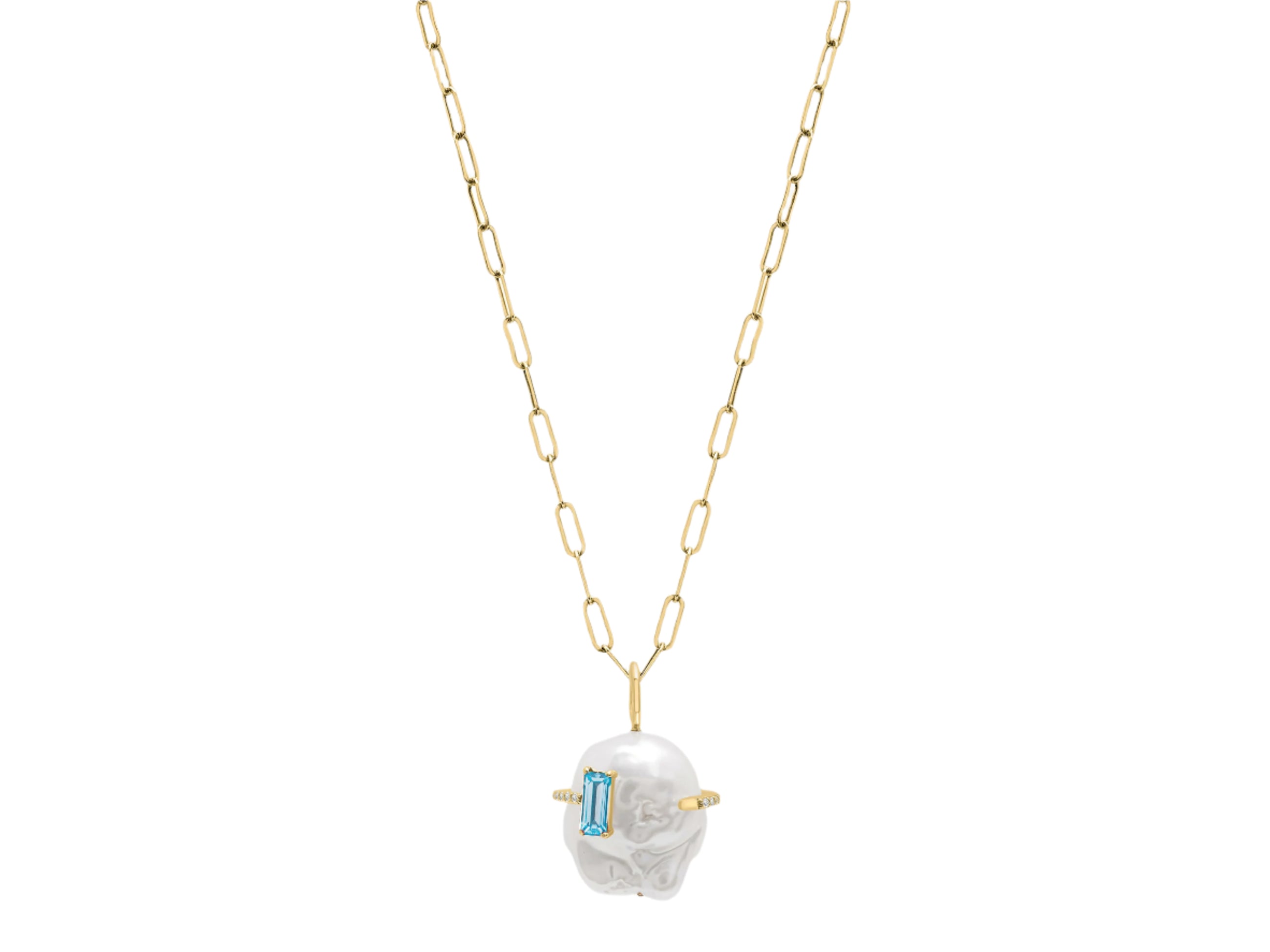 Baroque Pearl Necklace with Aquamarine Baguette Stone