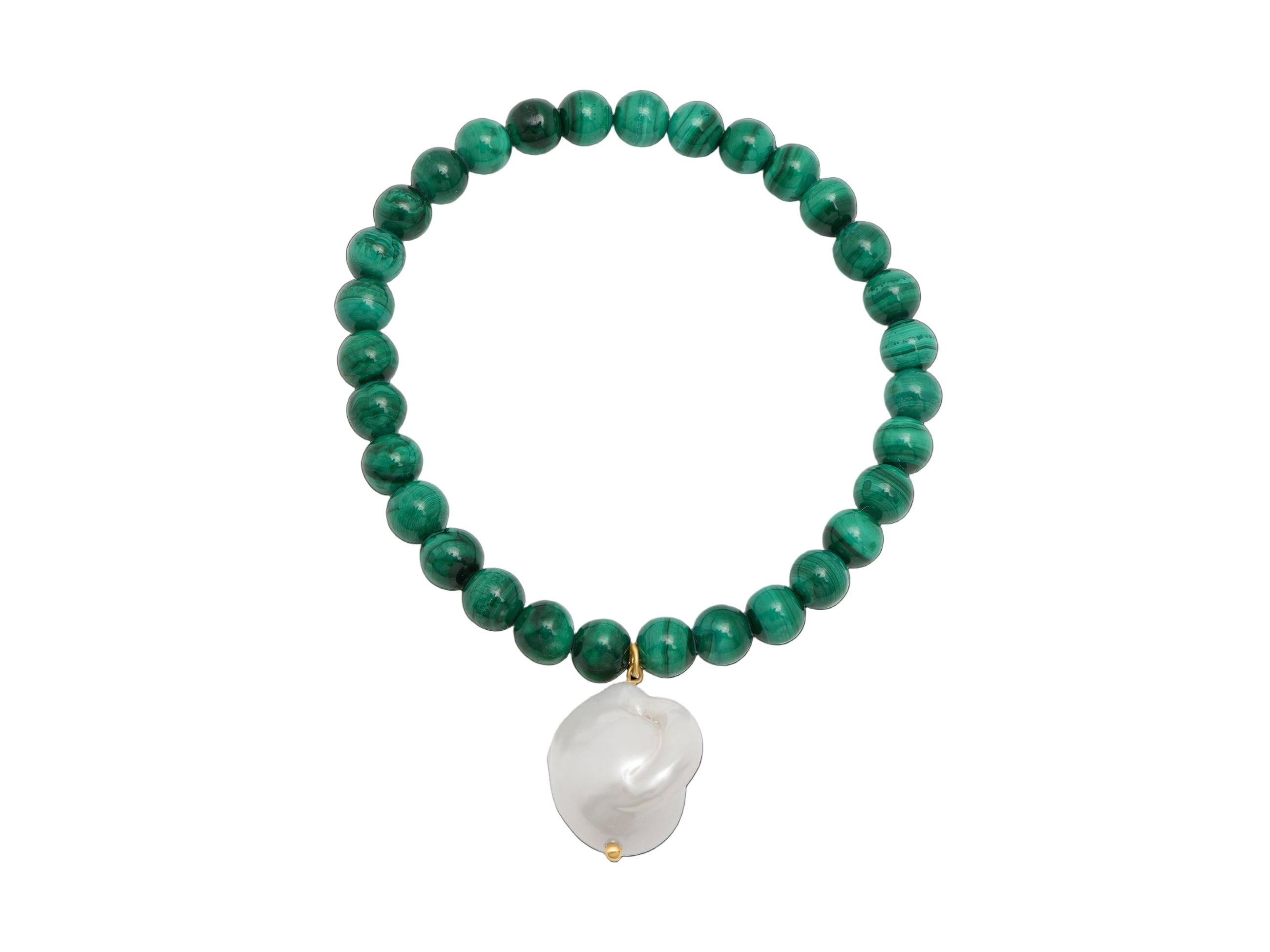 Malachite and Hanging Baroque Pearl Bracelet