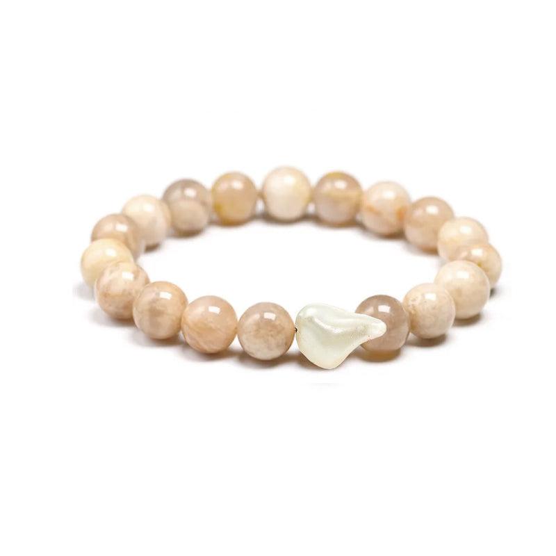 Light Beige Sunstone Bracelet with Pearl Shell