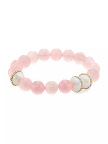 Beaded Bracelet with Fresh Water Pearl and Crystal Stations