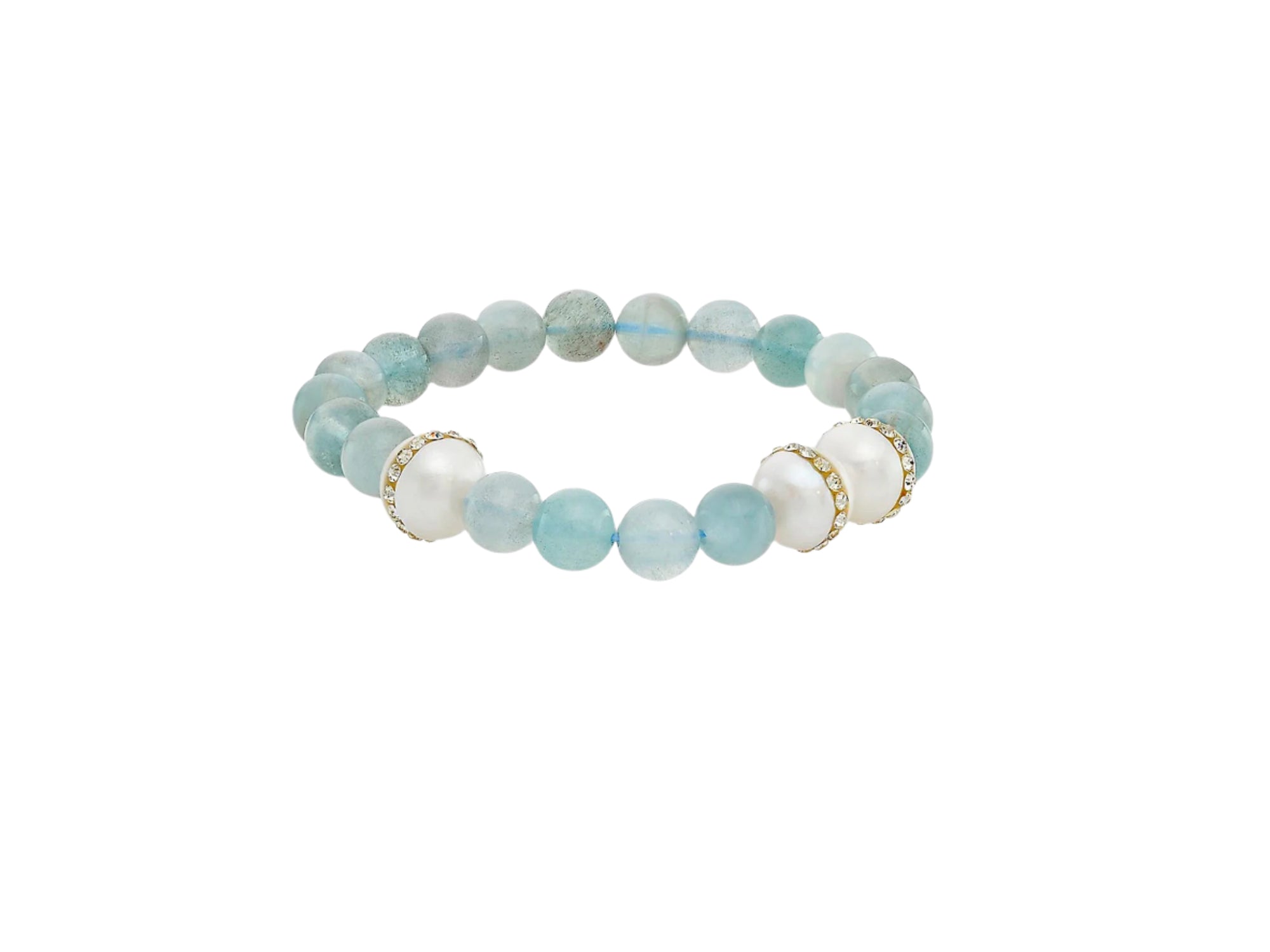 Beaded Bracelet with Fresh Water Pearl and Crystal Stations