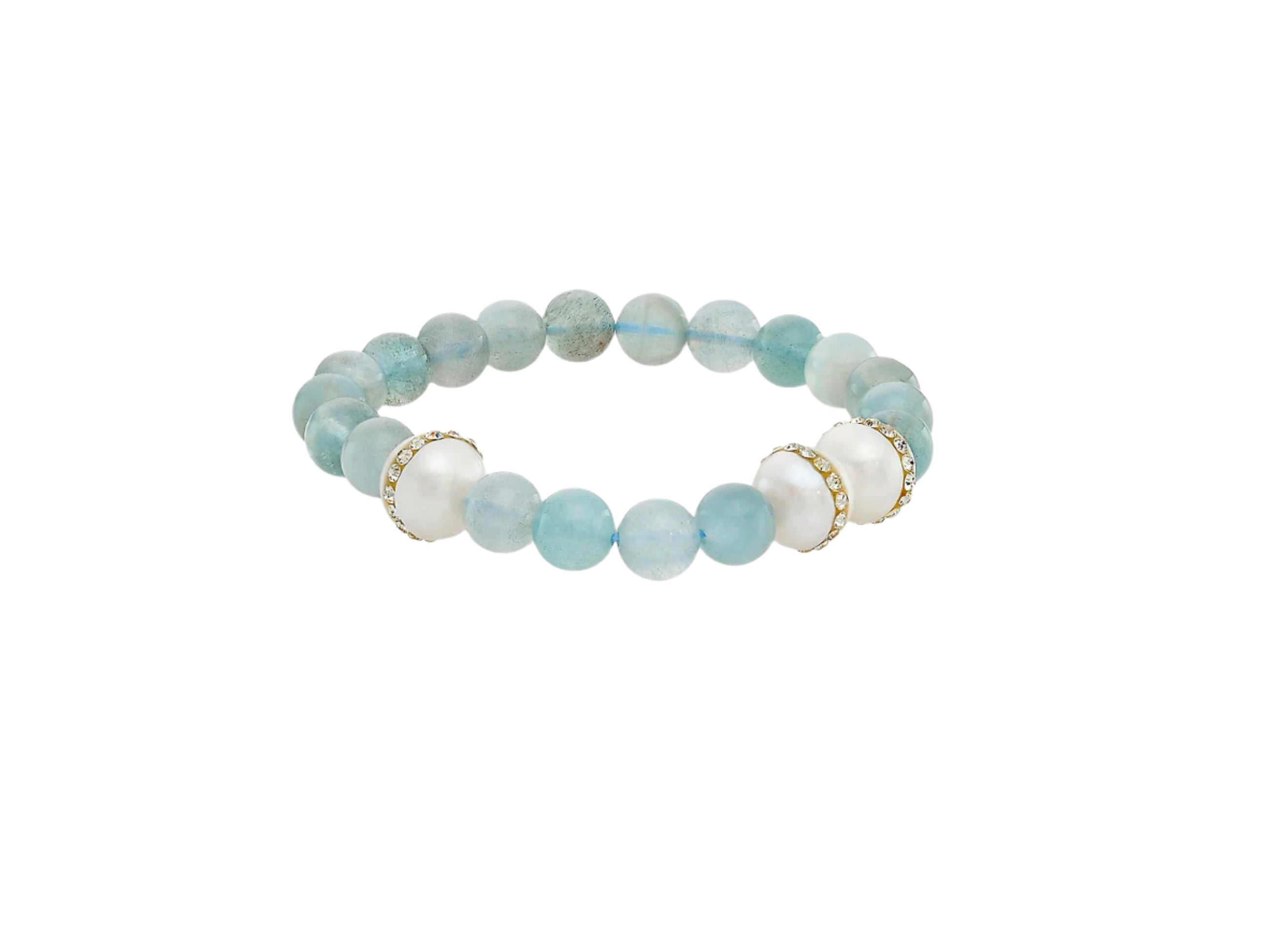 Beaded Bracelet with Fresh Water Pearl and Crystal Stations