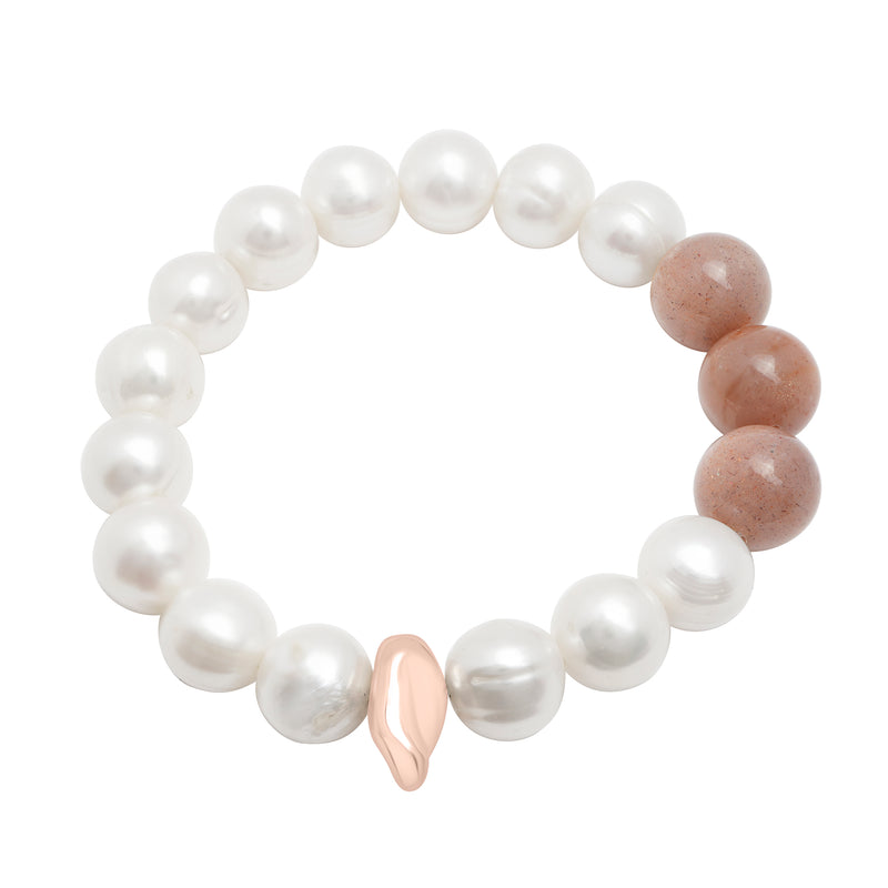 Peach Moonstone Bracelet with Rose Gold Sculptural Accent