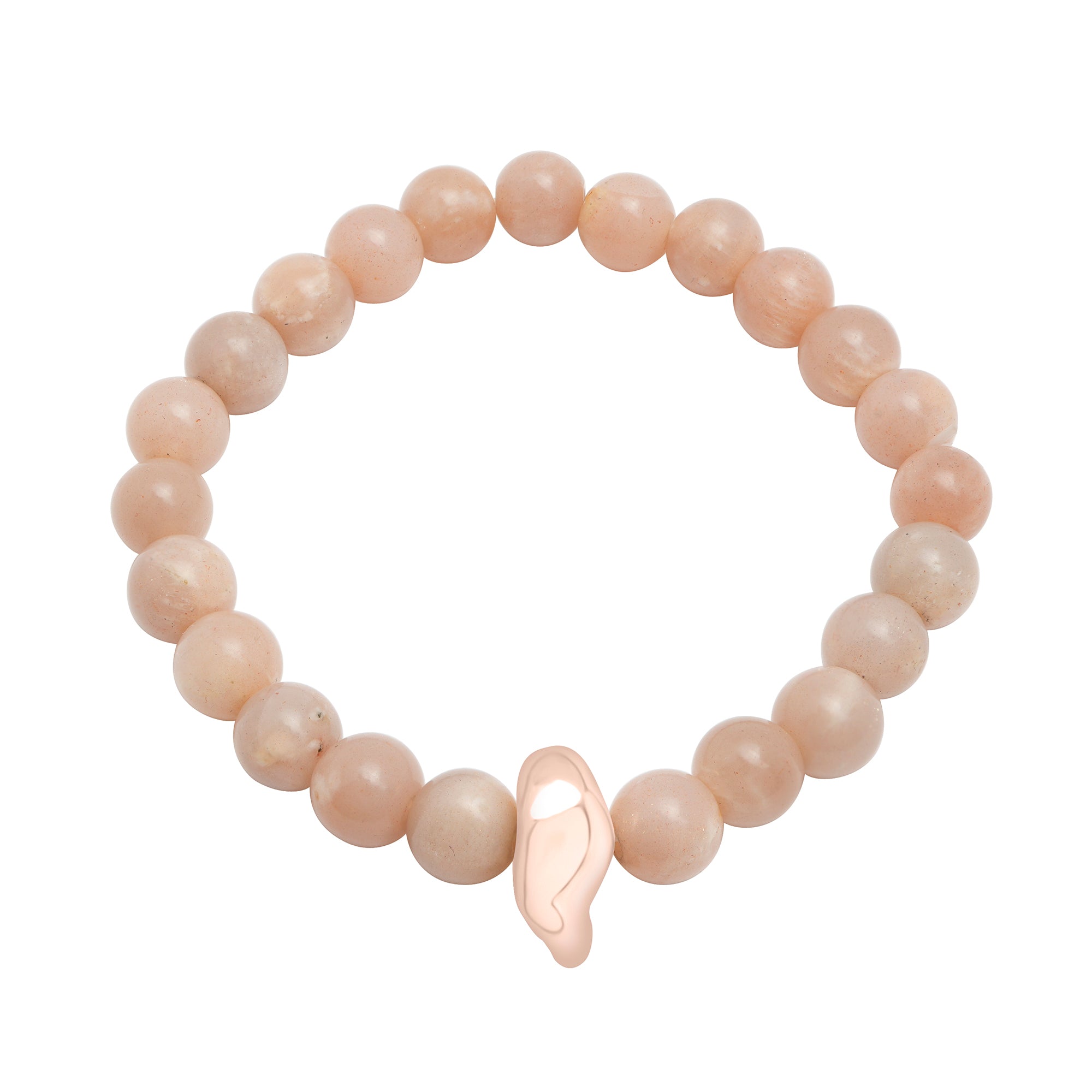 Peach Moonstone Bracelet with Rose Gold Vermeil Sculptural Accent