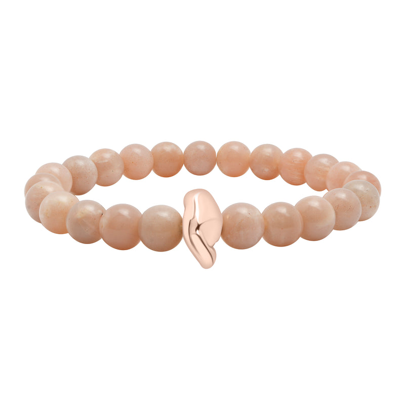 Peach Moonstone Bracelet with Rose Gold Vermeil Sculptural Accent