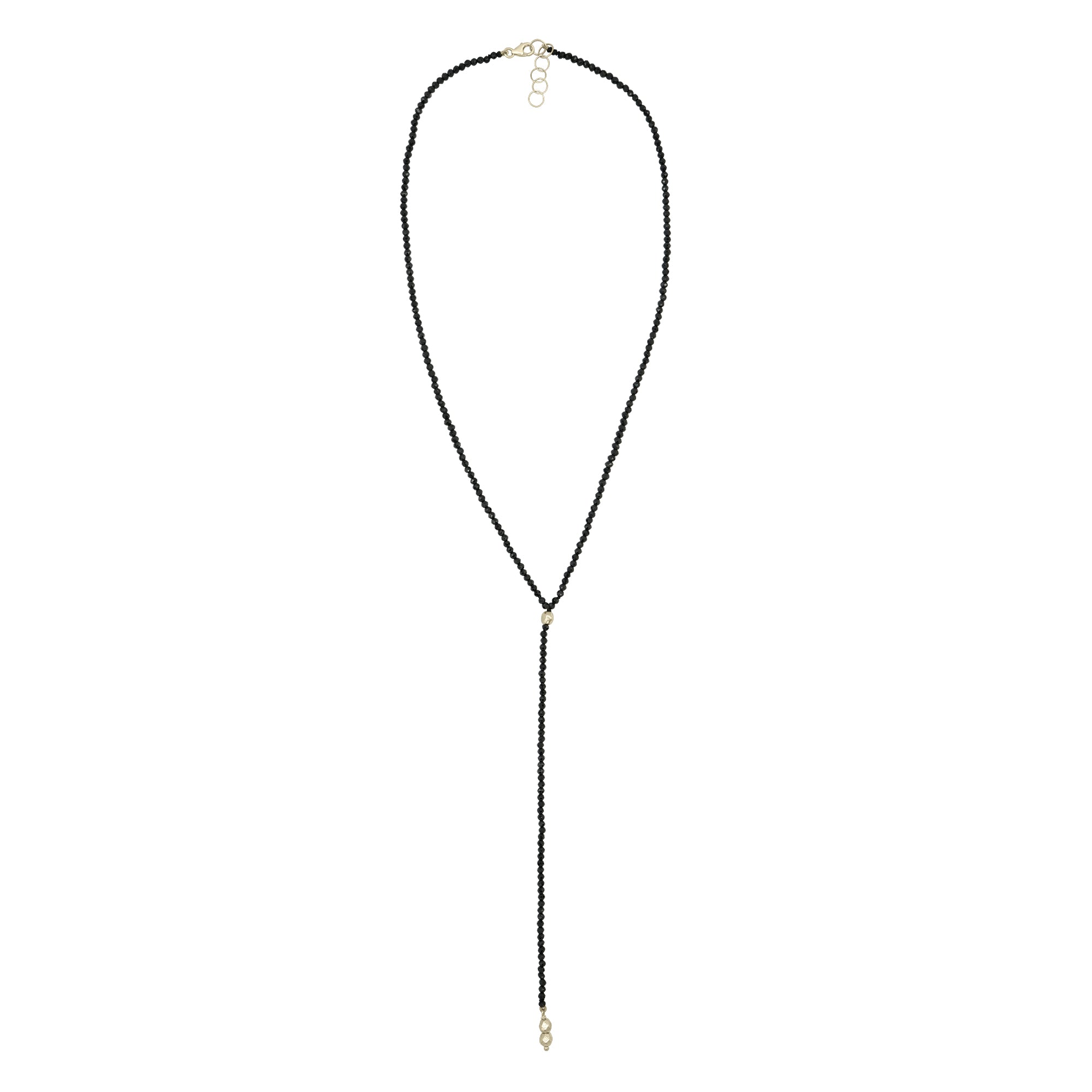 Black Spinel Lariat with Gold Sculptural Accents