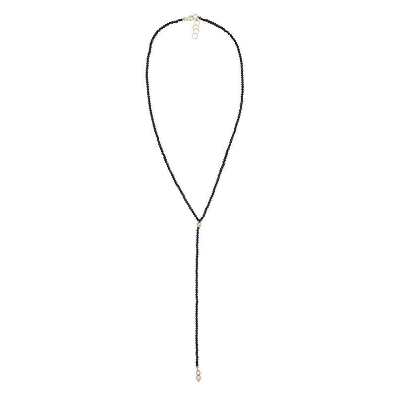 Black Spinel Lariat with Gold Sculptural Accents