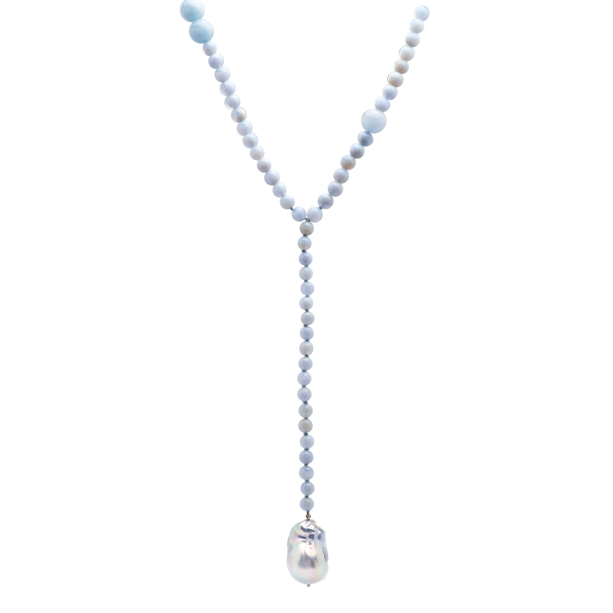 Chalcedony and Baroque Pearl Lariat