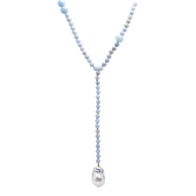Chalcedony and Baroque Pearl Lariat