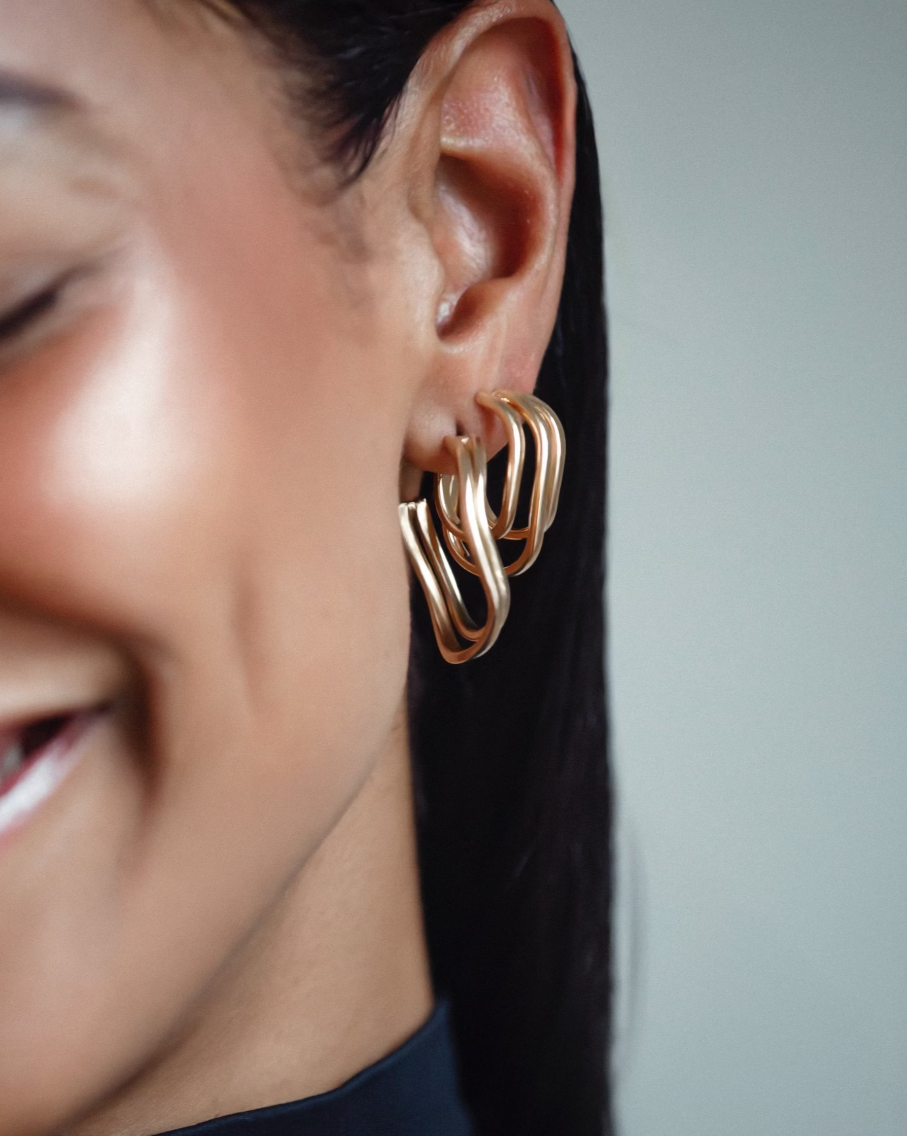 Petite All Gold Two Row Hoop Earrings