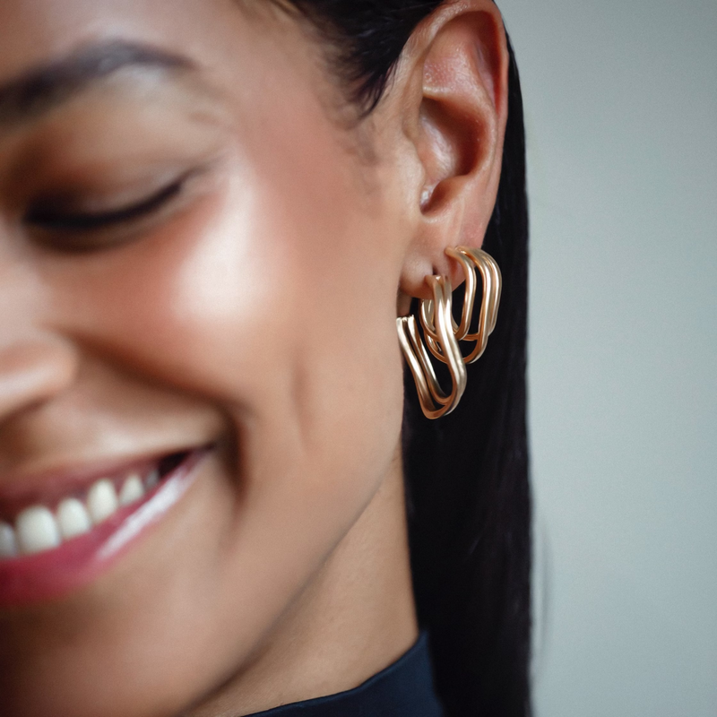 Petite All Gold Two Row Hoop Earrings