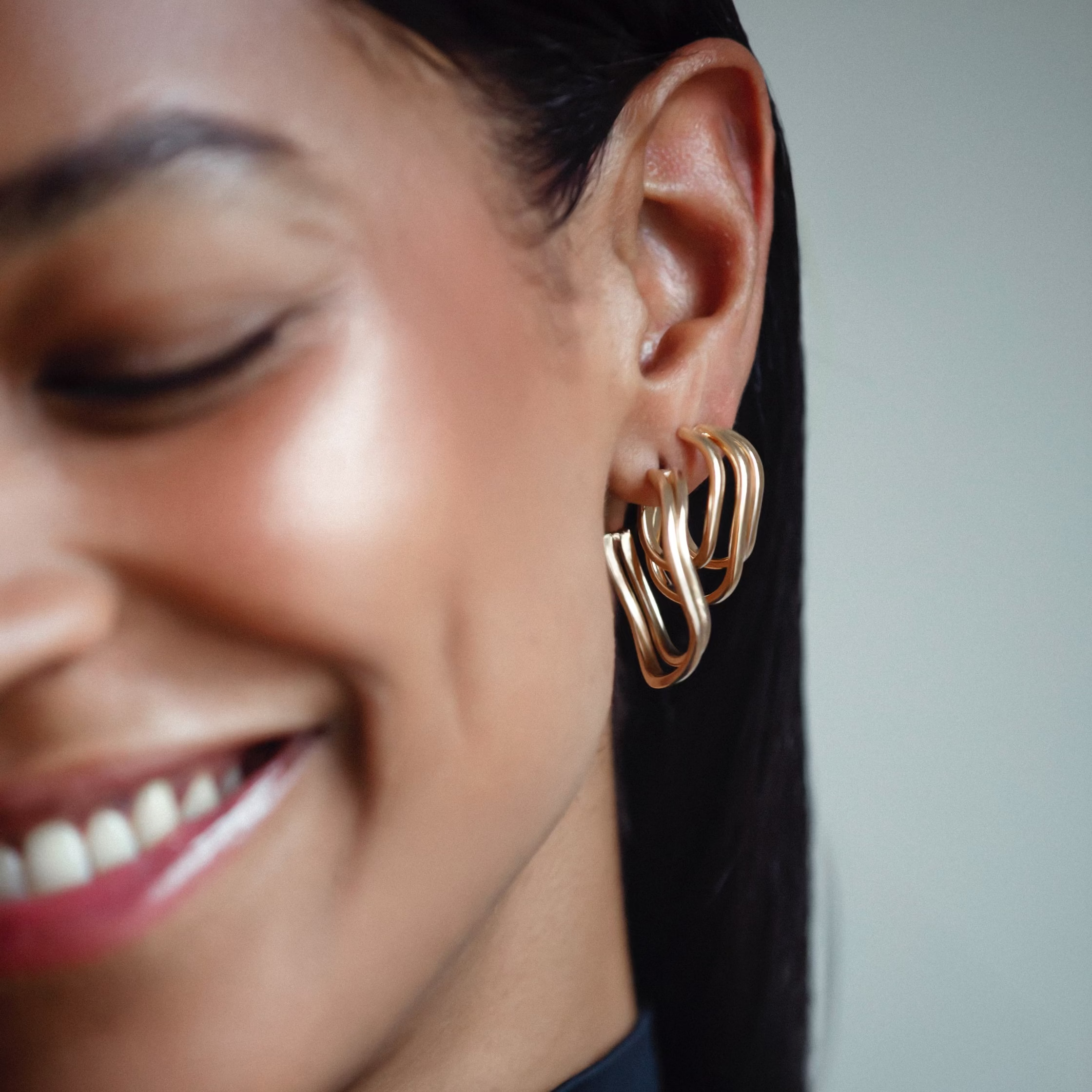Three Row Hoop Earring 1 1/4"