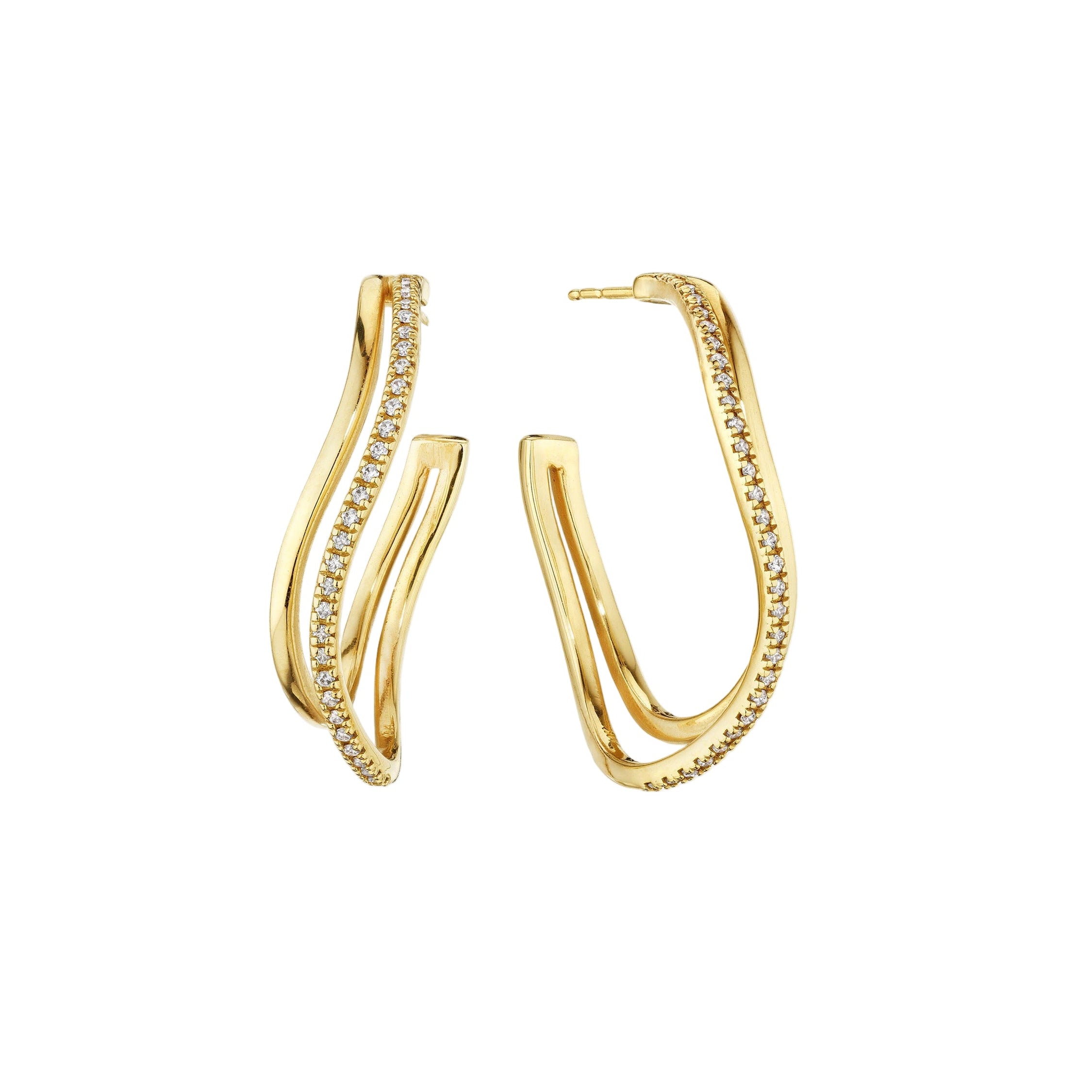 Petite Gold and 1 Row Diamond Hoops, 1 1/4“