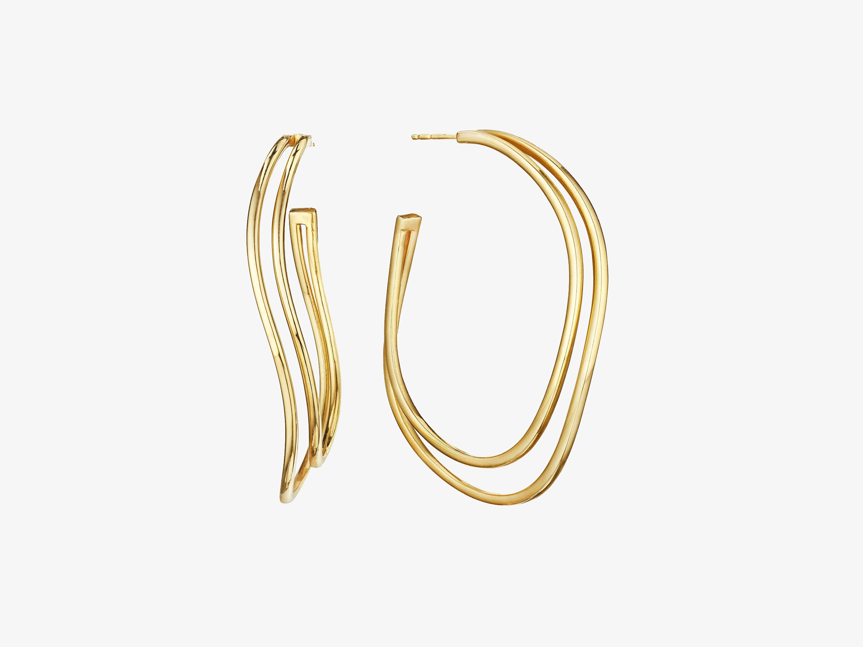 All Gold Two Row Hoop Earrings, 1 5/8”
