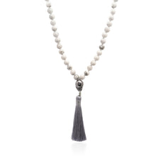White Howlite Mala Necklace with Pearl and Grey Tassle