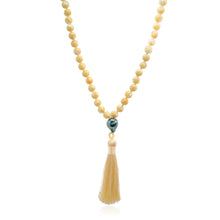 Yellow Tiger's Eye Mala Necklace with Pearl and Yellow Tassle