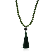 Green Jade Mala Necklace with Pearl and Green Tassle