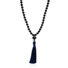 Black Onyx Mala Necklace with Pearl and Navy Tassle