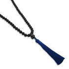 Black Onyx Mala Necklace with Pearl and Navy Tassle