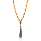 Tiger's Eye Mala Necklace with Pearl and Grey Tassle