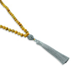 Tiger's Eye Mala Necklace with Pearl and Grey Tassle