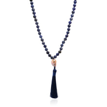 Sodalite Mala Necklace with Pearl and Navy Tassle