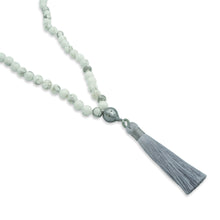 White Howlite Mala Necklace with Pearl and Grey Tassle