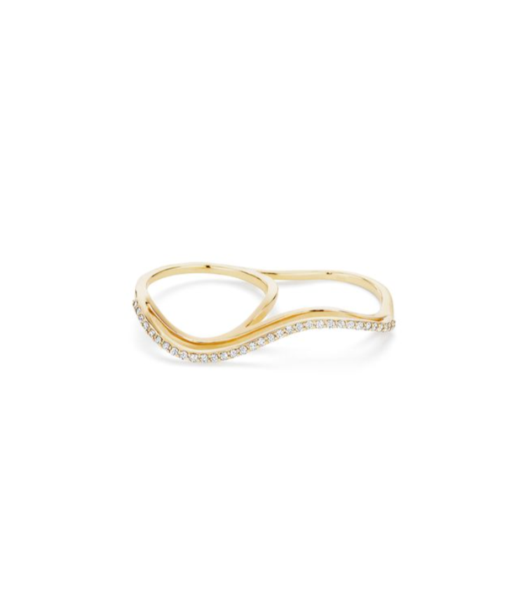 Single Row Wavy Double Finger Ring with Diamond Pavé