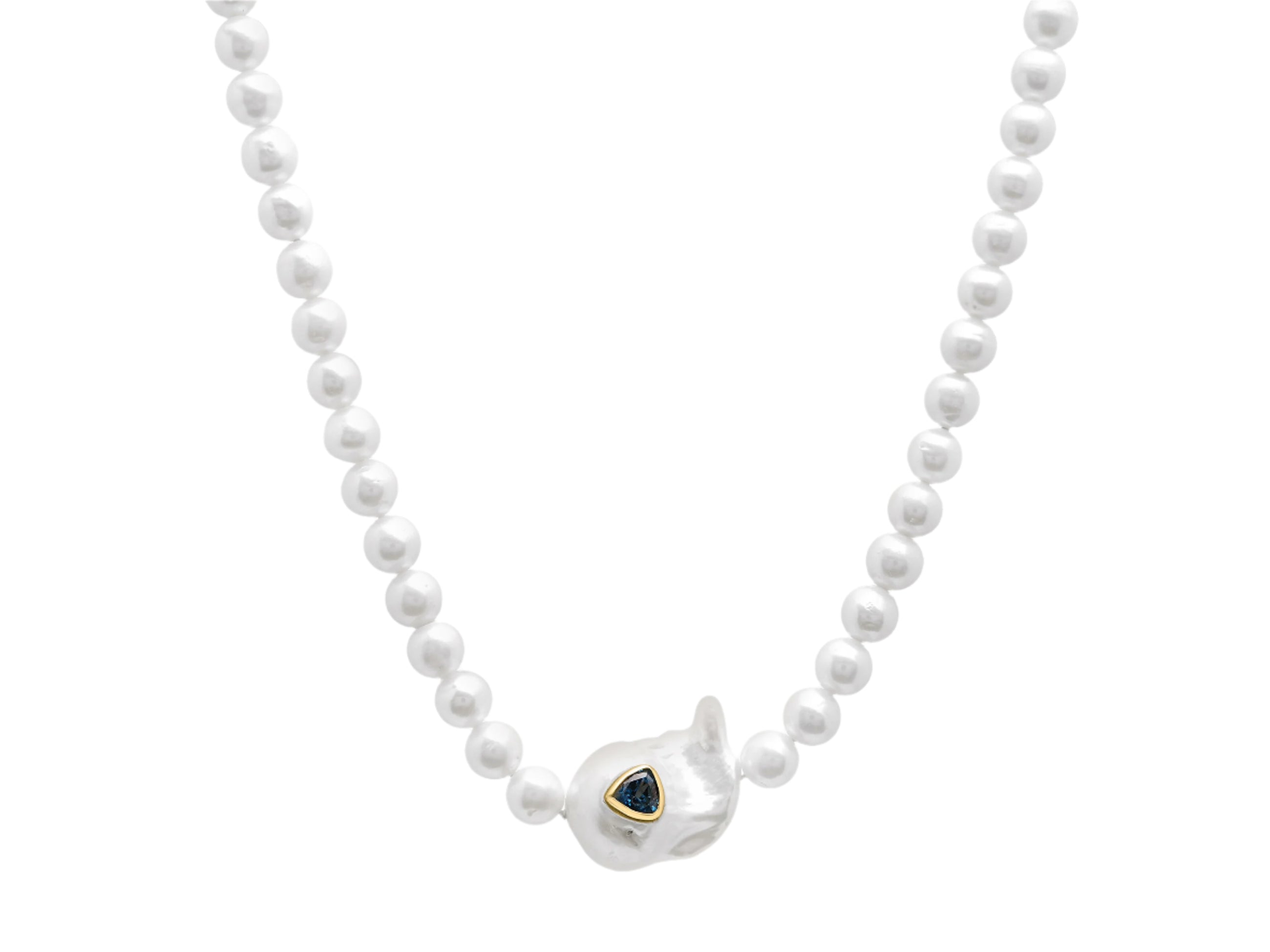 Baroque Pearl Choker with Blue Topaz Inset
