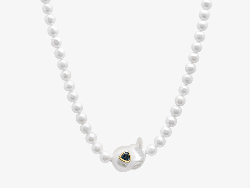 Baroque Pearl Choker with Blue Topaz Inset