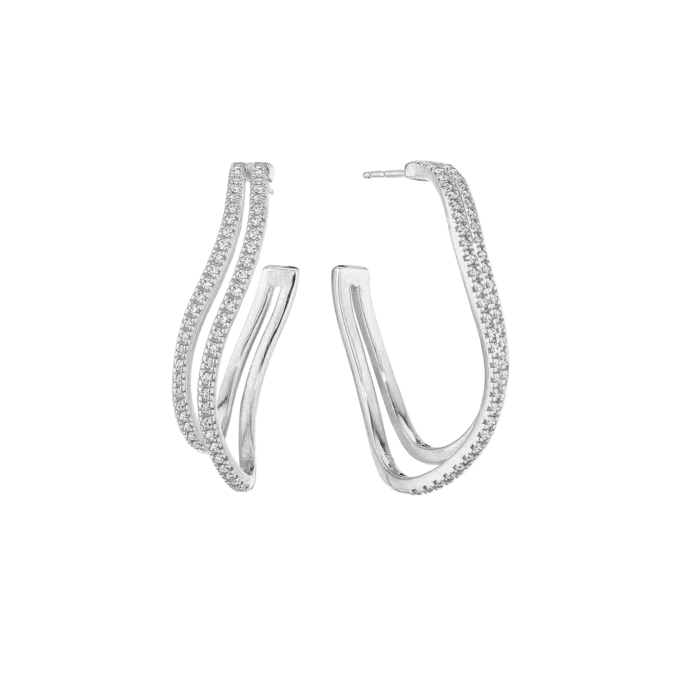 Petite Two Row Diamond Hoops, 1 1/4“