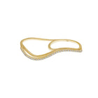 Single Row Wavy Double Finger Ring with Diamond Pavé
