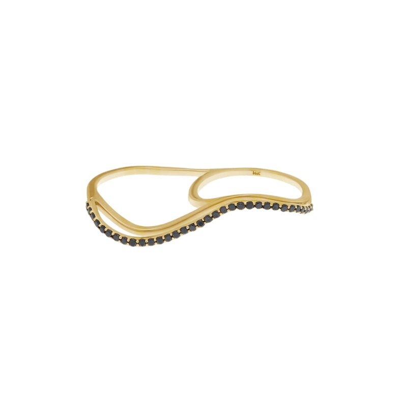 Single Row Wavy Double Finger Ring with Diamond Pavé