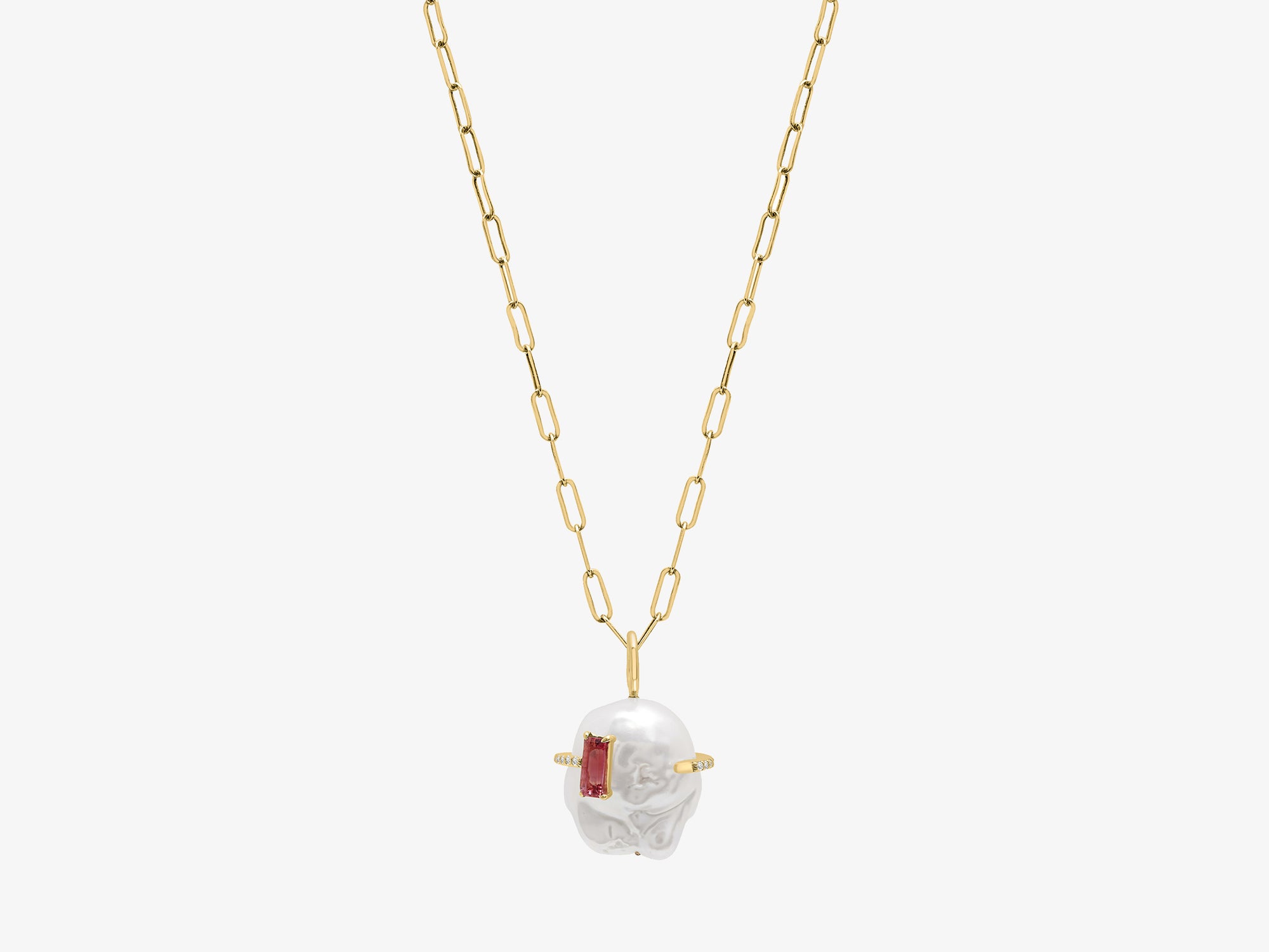 Baroque Pearl Necklace with Pink Tourmaline Baguette Stone
