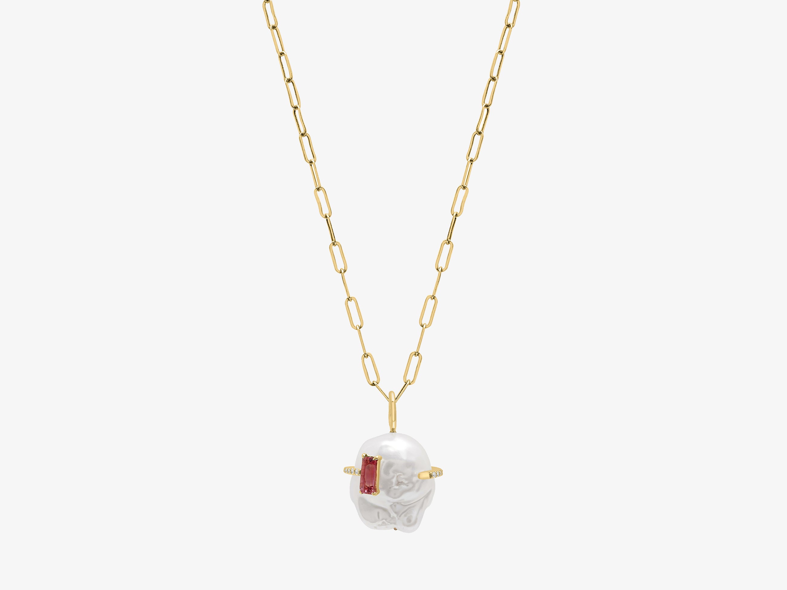 Baroque Pearl Necklace with Pink Tourmaline Baguette Stone