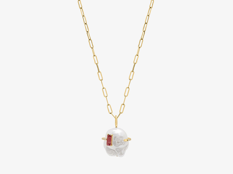 Baroque Pearl Necklace with Pink Tourmaline Baguette Stone