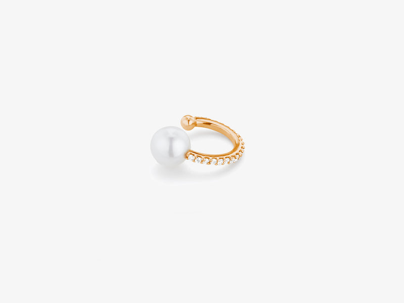 Pearl and Ball Ear Cuff with Diamond Pavé